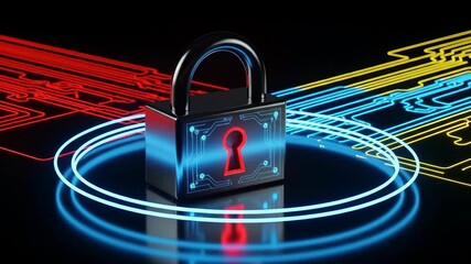 A digital padlock with a glowing keyhole, symbolizing network security and data protection. - Powered by Adobe