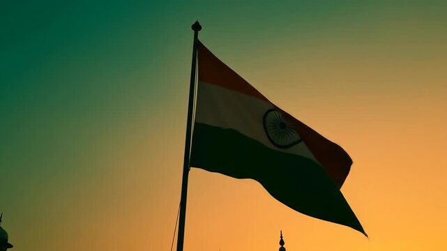 Indias tricolor flag silhouetted against a radiant dusk sky symbolizing national pride and the spirit of eid milad un nabi unifying people mawlid maulid