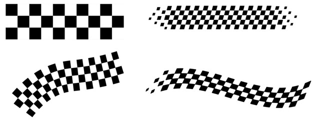 Racing Stripes and Checkered Flag Vector Set Race Track Icons, Banner Patterns, Chequered Flag Illustration Collection vector illustrations on a white background.	
