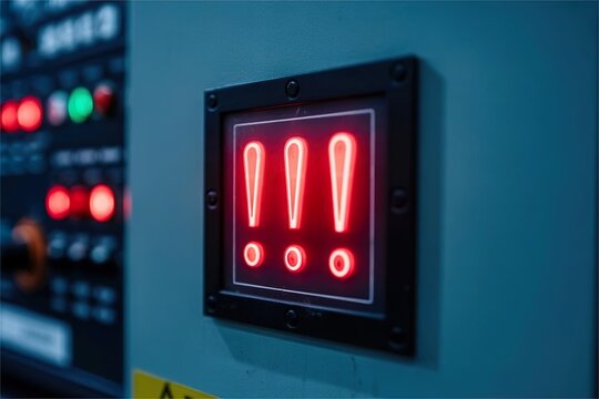 red warning light on control panel. Factory machine malfunction