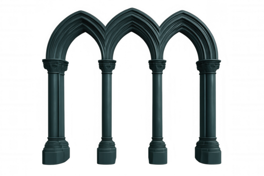 Intricate gothic arches supported by detailed columns stand on a transparent background, ready to be incorporated into any design
