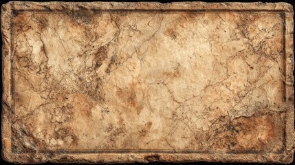 Rectangular stone slab, aged, mottled brown hues, rough border
