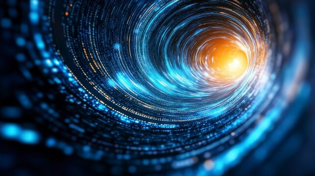 Abstract Digital Space Tunnel with Bright Light and Distant Stars