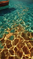 Sunlit shallows, boat's shadow
