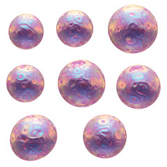 Abstract 3D Rendering Of Spheres With Iridescent Textures And Transparent Background
