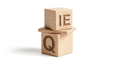 Obraz premium Wooden alphabet blocks spelling out IE and Q, representing questions and ideas in a clean design