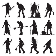 Obraz premium Vector illustration of zombie silhouette set, Black & White silhouette set