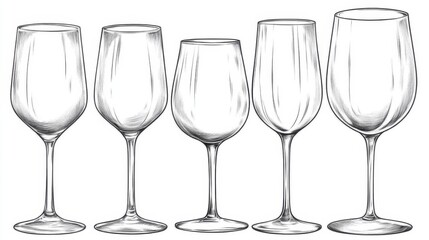 Elegant Collection of Empty Wine Glasses in Different Styles