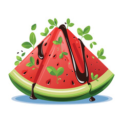 Fresh Watermelon Slice with a Chocolate Sauce Drizzle - Vector Illustration

