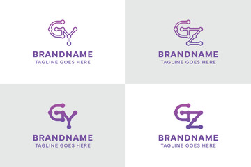 Letters GY GZ Technology Logo Set, for GY YG GZ ZG initials