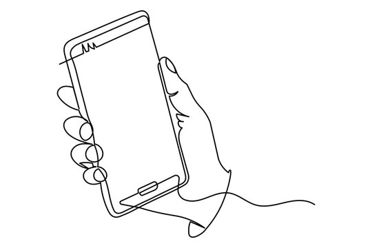 Minimalist mobile smart phone isolate outline continuous one line art illustration