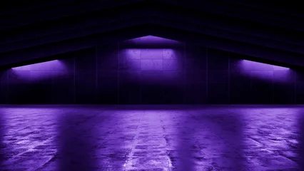 Futuristic Sci Fi Tunnel Interior With Neon Laser Beams Glowing Over Rough Concrete Walls Cyberpunk Industrial Corridor Perspective Architecture Scene 3D Rendering © IM_VISUALS
