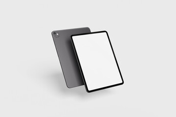 Modern Digital Tablet Devices Floating with Blank Screens on Grey Background