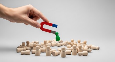 Attracting top talent with a magnet, representing recruitment, selection, and leadership success