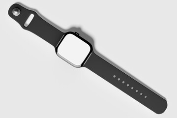Minimalist Black Smartwatch with Blank White Screen on Clean Background