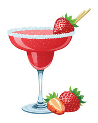 Refreshing Strawberry Frozen Daiquiri with Salted Rim and Mint Garnish - Vector Illustration