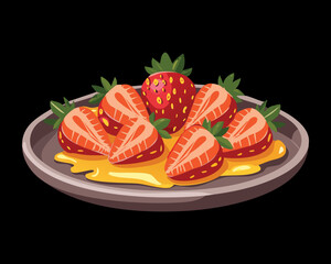  A simple plate of fresh ripe strawberries, some whole and some halved, a healthy snack - Vector Illustration