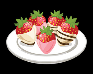 Chocolate Covered Strawberries on a Plate with a Pink Drizzle - Vector Illustration

