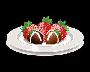 Chocolate Covered Strawberries on a Plate with a Drizzle - Vector Illustration


