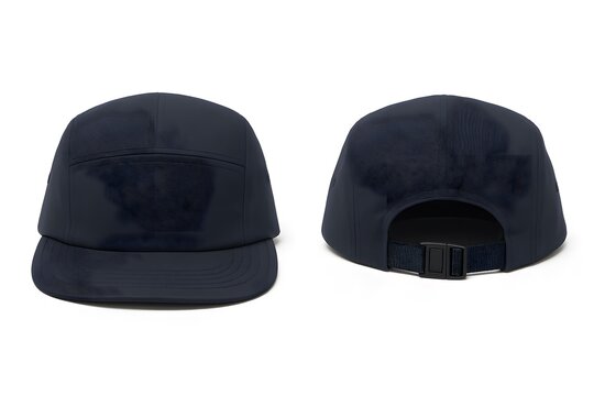 Navy Blue 5 Panel Baseball Cap Mockup Front and Back View &ndash; Camp Hat Template for Outdoor, Fashion, and Lifestyle