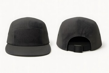 Charcoal Grey 5 Panel Baseball Cap Mockup Front and Back View – Minimalist Camp Hat Template for Fashion, Outdoor, and Branding