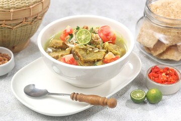 Soto Daging. Soto meat is a soupy dish made from beef stock seasoned with various spices