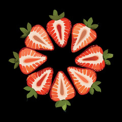 Fresh Strawberries Sliced and Arranged in a Circular Pattern on a White Plate, a Perfect Food Display - Vector Illustration