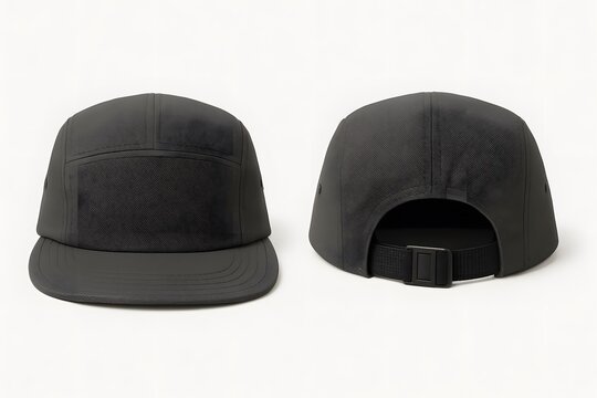 Charcoal Grey 5 Panel Baseball Cap Mockup Front and Back View &ndash; Minimalist Camp Hat Template for Fashion, Outdoor, and Branding