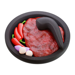 3D Sambal with Mortar and Pestle Illustration