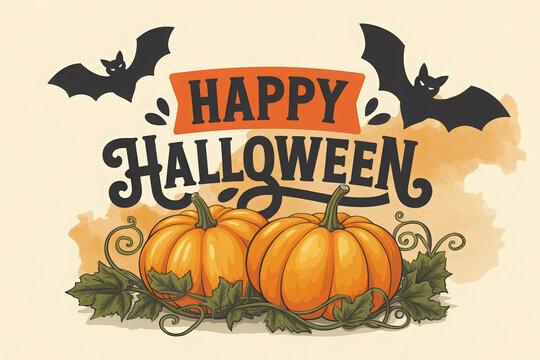 A Festive Halloween Greeting with Pumpkins and Bats A Delightful Design to Send Festive Wishes and Seasonal Cheer