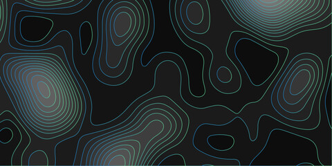 Abstract blue and black background with Topographic line map pattern. abstract wavy and curved lines background. linear map. Dark seamless design. Bold tile able pattern. Vector illustration.