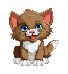 Fototapeta premium A happy, cartoon kitten character sitting with a cute smile and a fluffy tail, ready for some fun