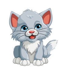 Cute kitten character illustration with a happy feline sitting on its tail