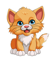 A funny cartoon character of a domestic cat with a cute tail and a fun smile sitting for an illustration