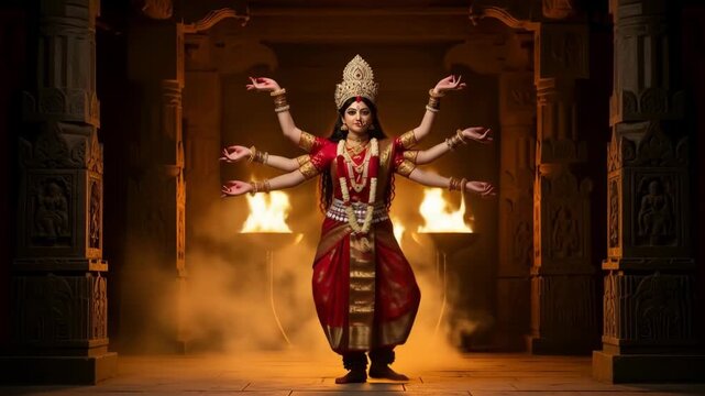 Majestic navratri durga puja celebration serene goddess adorned in traditional attire symbolizing power and devotion