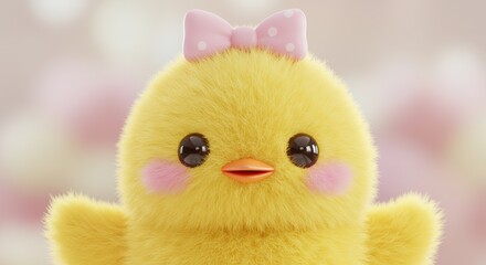 Fototapeta premium Fuzzy chick with a pink polka-dot bow