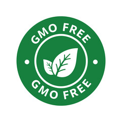 Gmo free circular green badge with leaf icon organic food non gmo label healthy eating natural product stamp