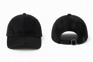 Black Dad Hat Baseball Cap Mockup Front and Back View – Realistic Template for Fashion and Apparel Design