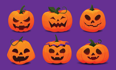 Creepy and Cute Pumpkin Faces Halloween Vector Collection