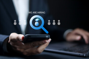 Recruitment concept. We are hiring, Join our team, employment agreement, vacant job position. Businessman recruiting employees for joining the organization.