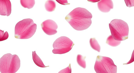 Falling Pink Rose Petals Soft Texture Flower Elements Isolated on Transparent Background