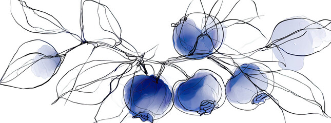 Watercolor illustration of blueberries and leaves