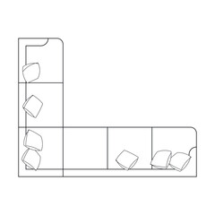 CAD drawings. View from above. Large corner sofa. For interior design and architectural projects