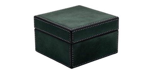 Dark teal square box with stitched edges
