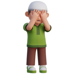 3D Muslim Boy Feels Scared Illustration