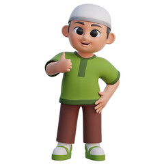 3D Muslim Boy Giving Thumbs Up Illustration