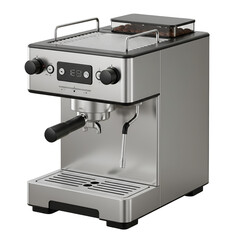 Detailed Photo of a Stainless Steel Espresso Machine on Transparent Background