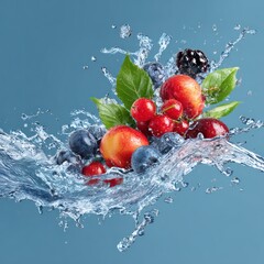 clean water splash with ripe fruits and foliage