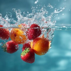 delicious fruit falling into clean water splash
