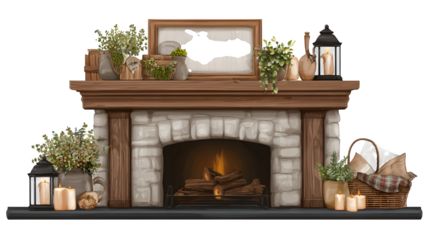 fireplace with christmas decorations